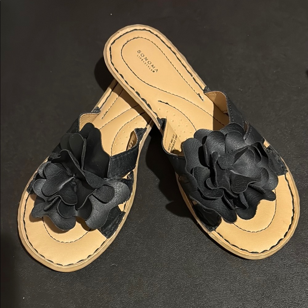 Sonoma Black Floral Slide Sandals for Women